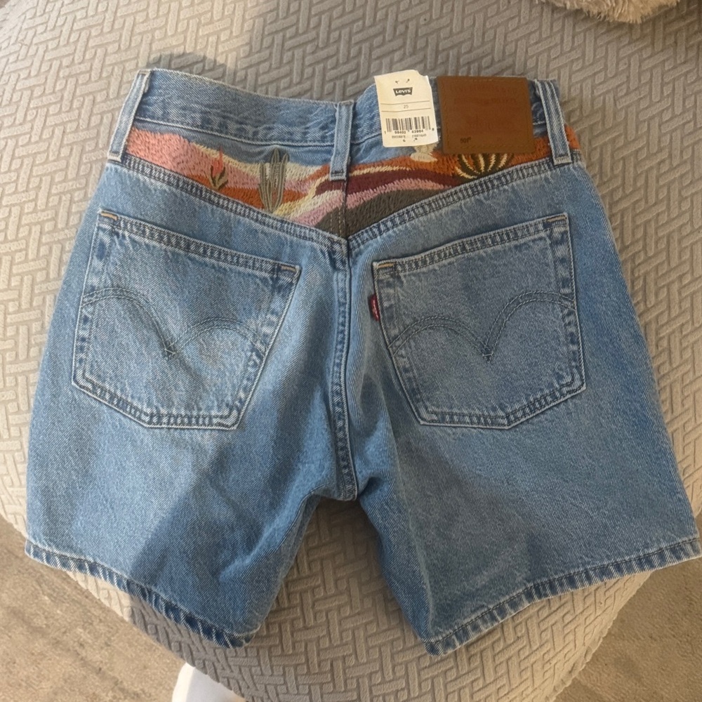 Levi's Light Blue Denim Shorts with Multicolor Southwestern Waistband